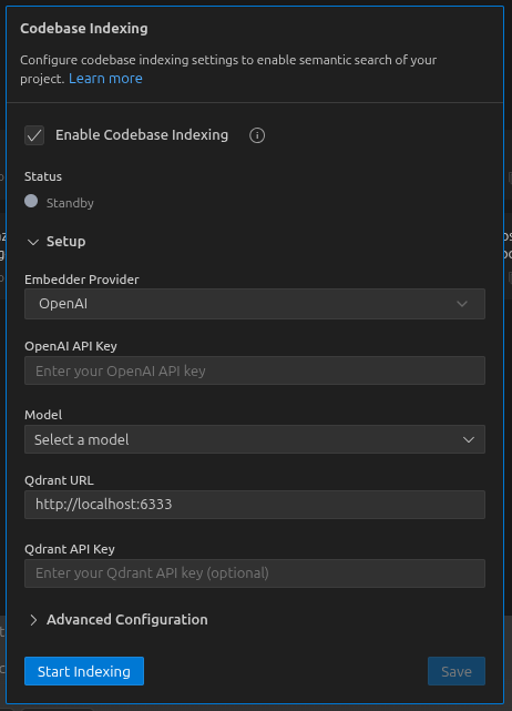 Configuración de Indexación del Código Base