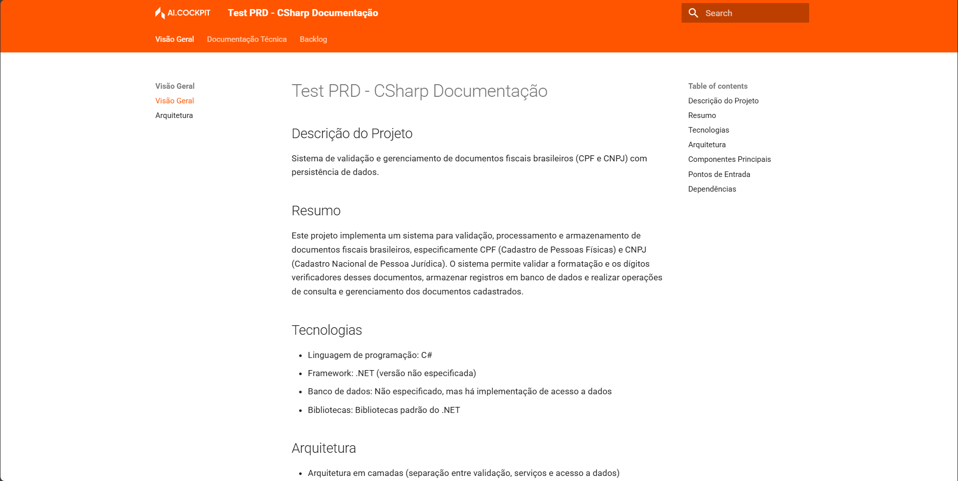 Documentación final renderizada en un navegador web