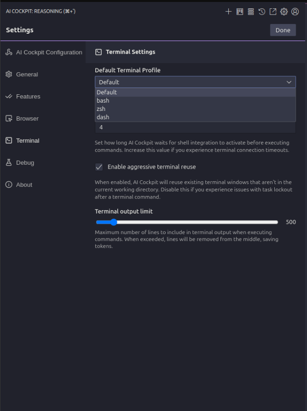 Configuración del terminal de AI Cockpit