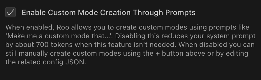 Enable Custom Mode Creation Through Prompts setting