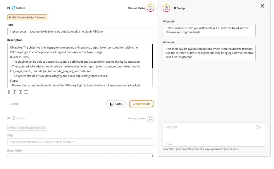 Chatbot – Create Subtask Screen