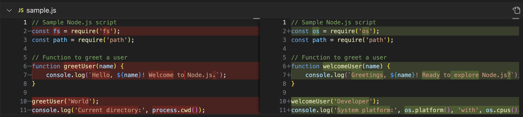 Opção de visualizar diferenças para checkpoints