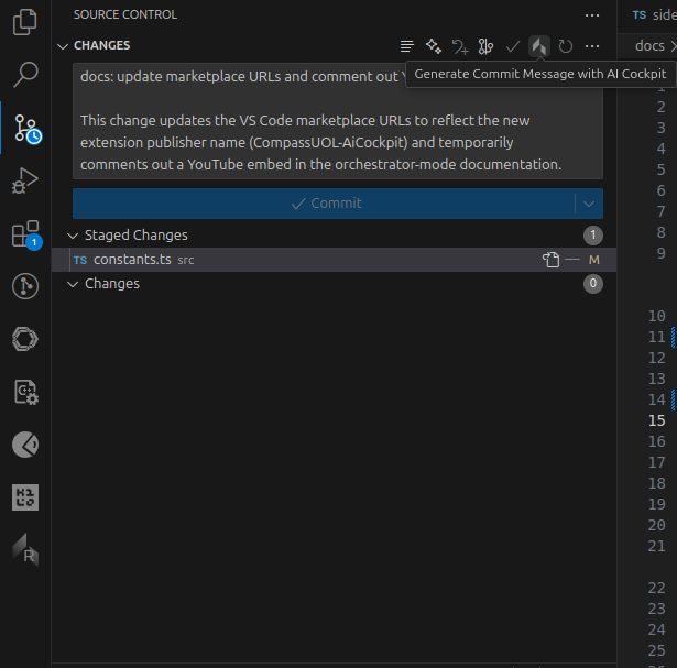 Exemplo de mensagem de commit gerada