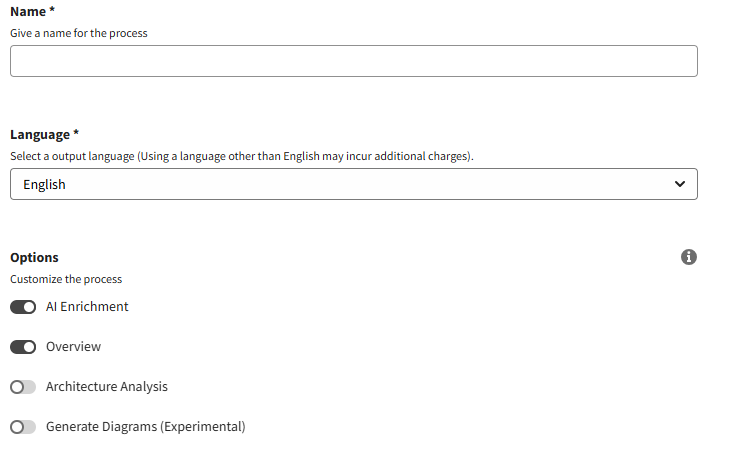 Formulário de configuração para documentação técnica mostrando campos e opções específicas