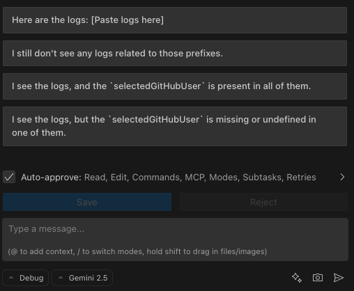 Exemplo do AI Cockpit reasoning fazendo uma pergunta com botões de resposta sugerida abaixo dela